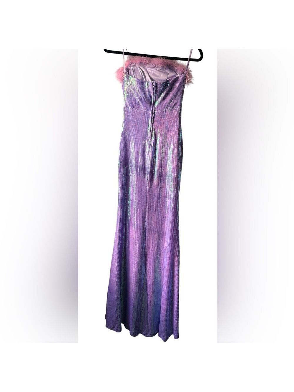 Honey & Rosie Formal Iridescent Sequin Feather Dress Purple Pink XS $129 Prom - Picture 4 of 8